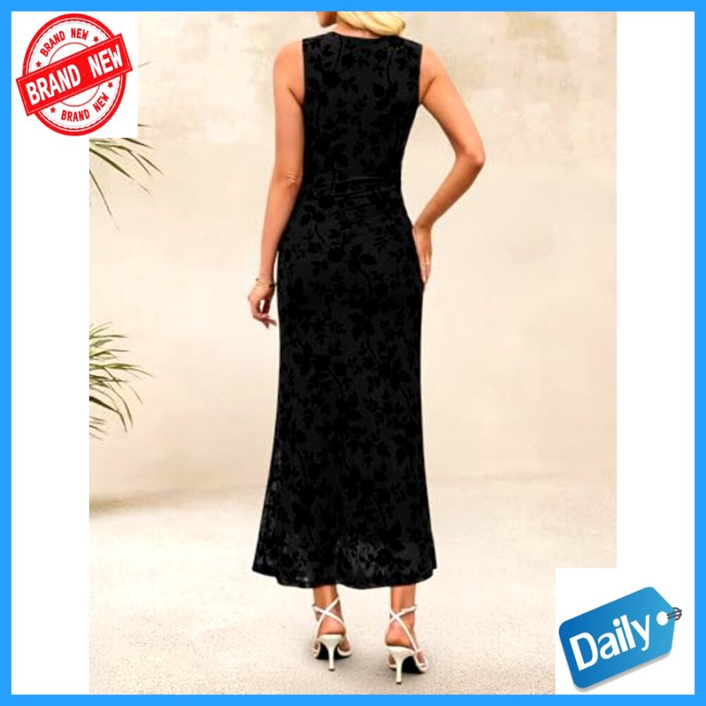 Sleeveless Floral Maxi Dress Ruched Waist Mermaid Hem Cocktail Party - Picture 4 of 7